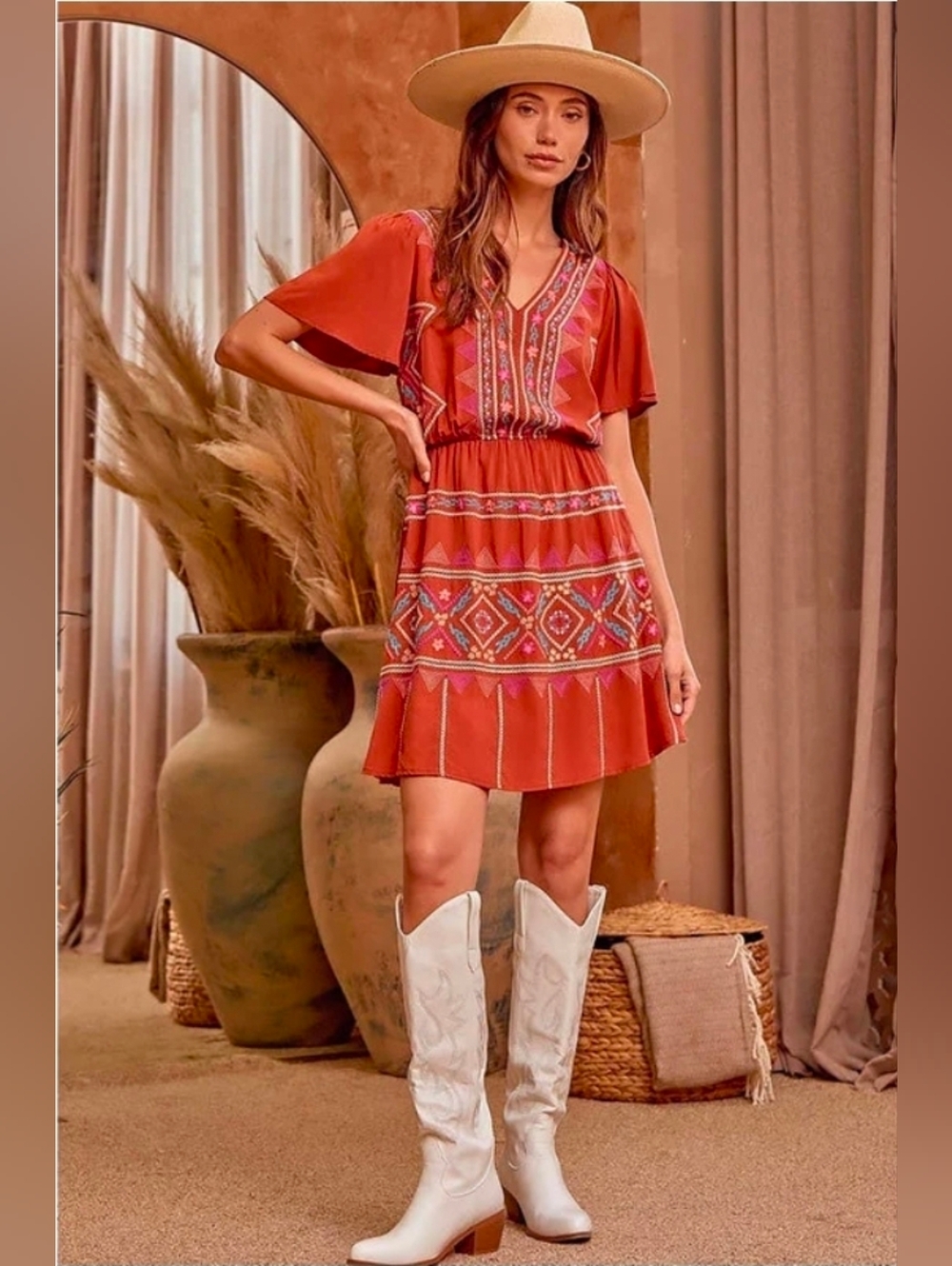 ❤️ NWT! SAVANNA JANE DESERT ESCAPE EMBROIDERED BOHO DRESS, LARGE - Picture 2 of 11